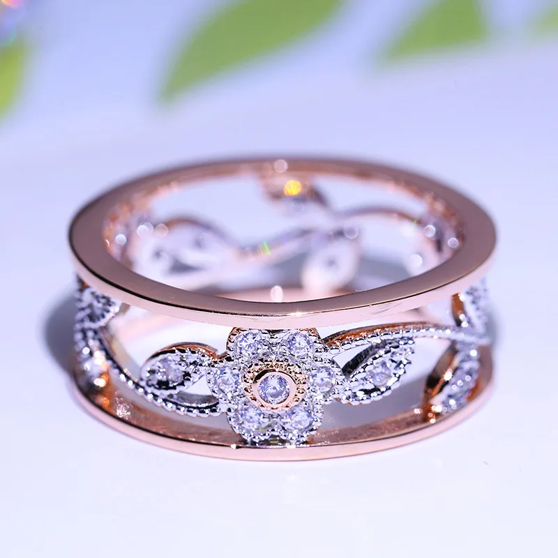 Newest Lucky Flower Design rose gold color ring for women