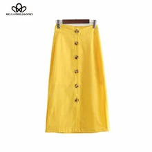 Heydress 2019new женская элегантная желтая до середины икры льняная пуговица для юбки с разрезом сбоку faldas mujer Женская Базовая Повседневная летняя шикарная юбка