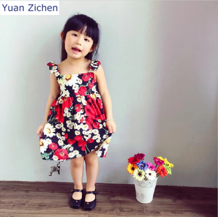 Baby Girls Dresses 2017 New Summer Sleeveless Print Flowers Children