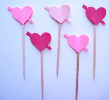 

cheap Heart with Arrow Party Picks - Cupcake Toppers - Toothpicks - Food Picks wedding baby shower birthday party favors