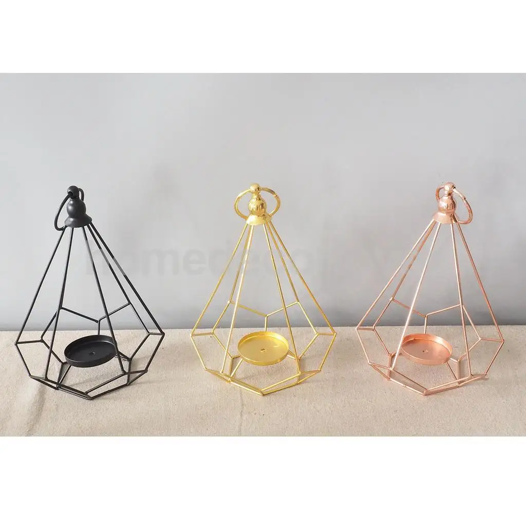 Geometric Diamond Shaped Alloy Framed Tea Light Candle Holder Candlestick for Cafe Bar Hanging Decor Photo Props