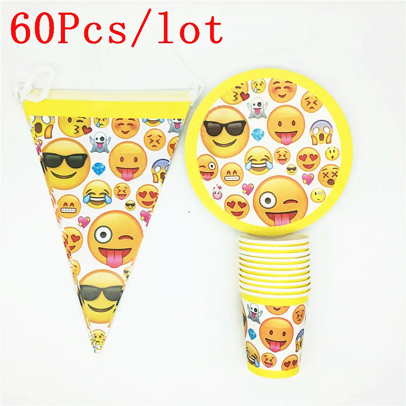 

Cute Emoji Theme Disposable Tableware Baby Shower Children Birthday Party Emoji Design Party Decorations Supplies 60Pcs/Lot