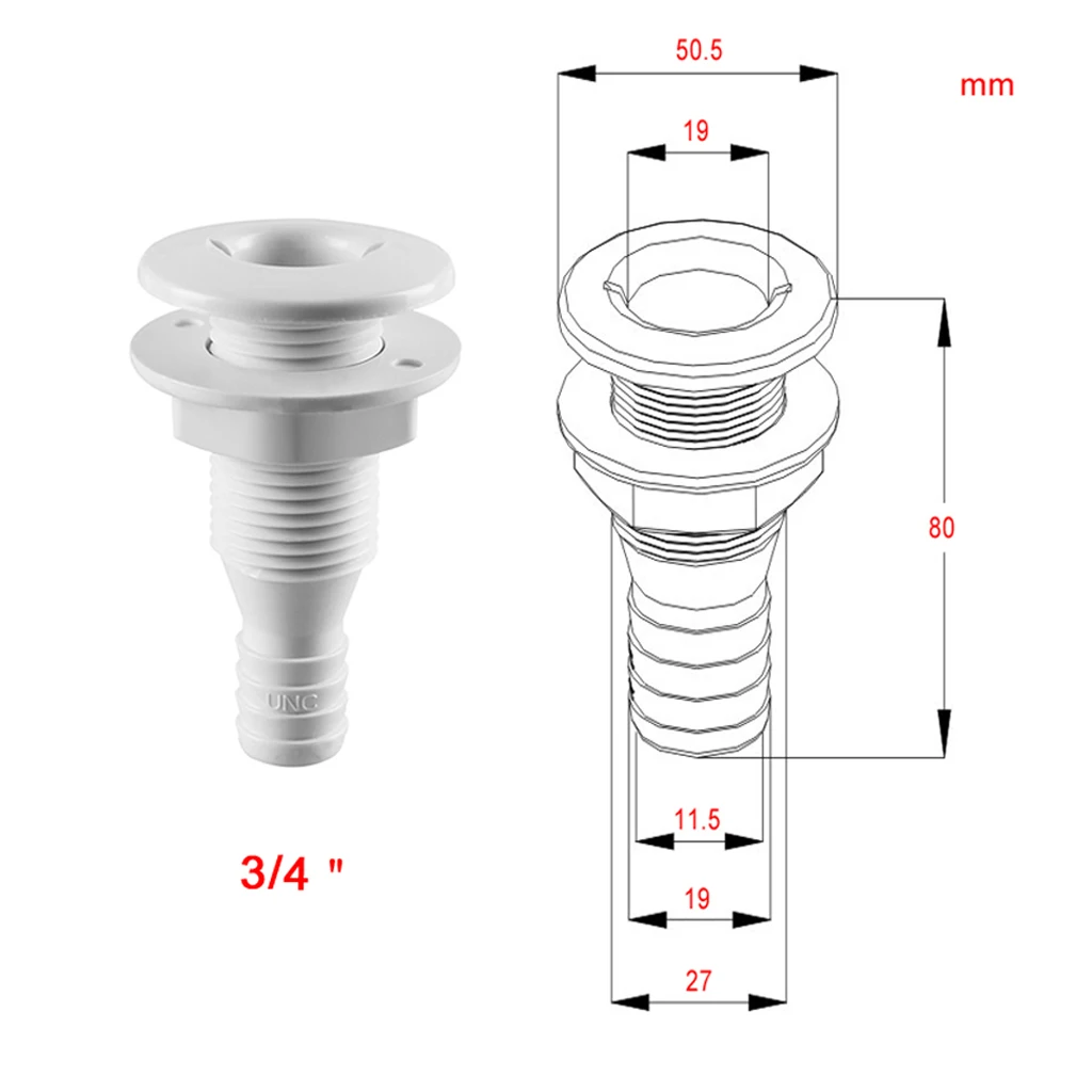 3/4 'пластиковый сквозной Трюмный Насос Сливной или вентиляционный шланг фитинг для лодок Литые пластиковые строительные стандарты безопасности