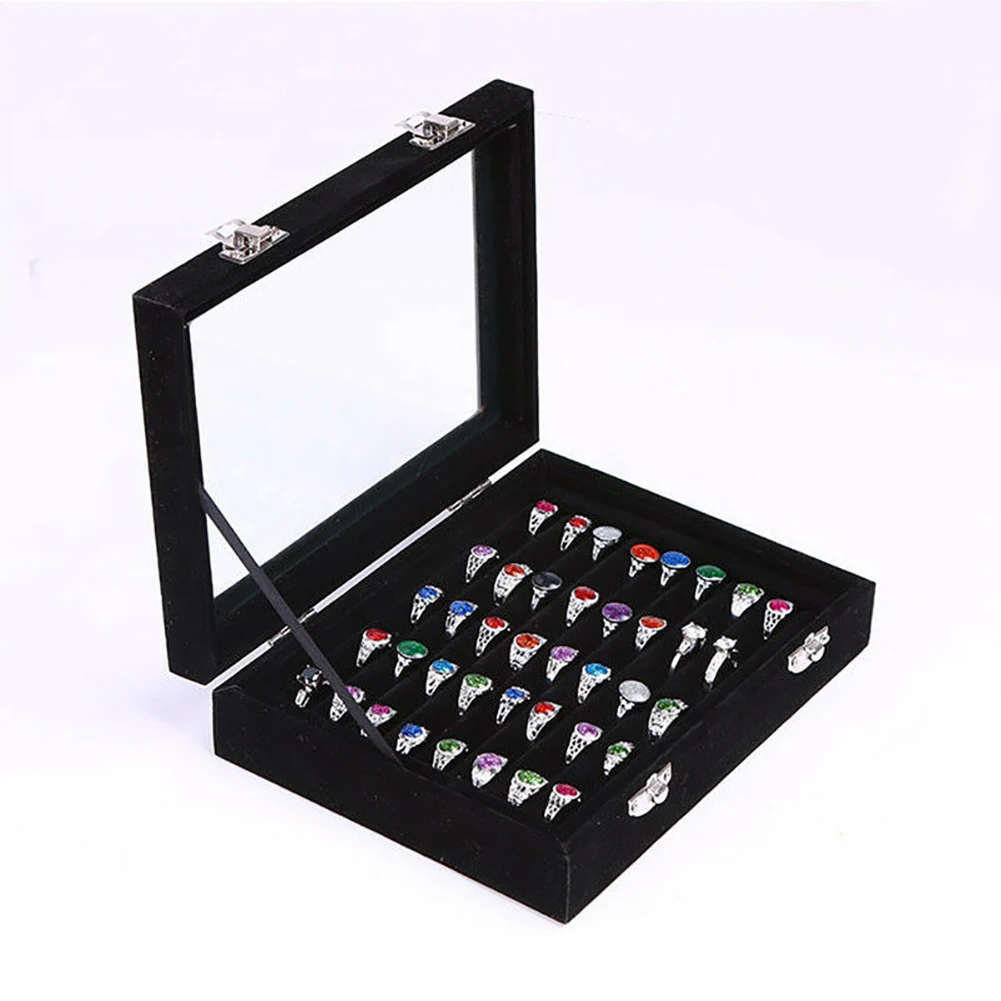 Velvet Portable Jewelry Organizer Display Earring Ring Storage Tray Box Case