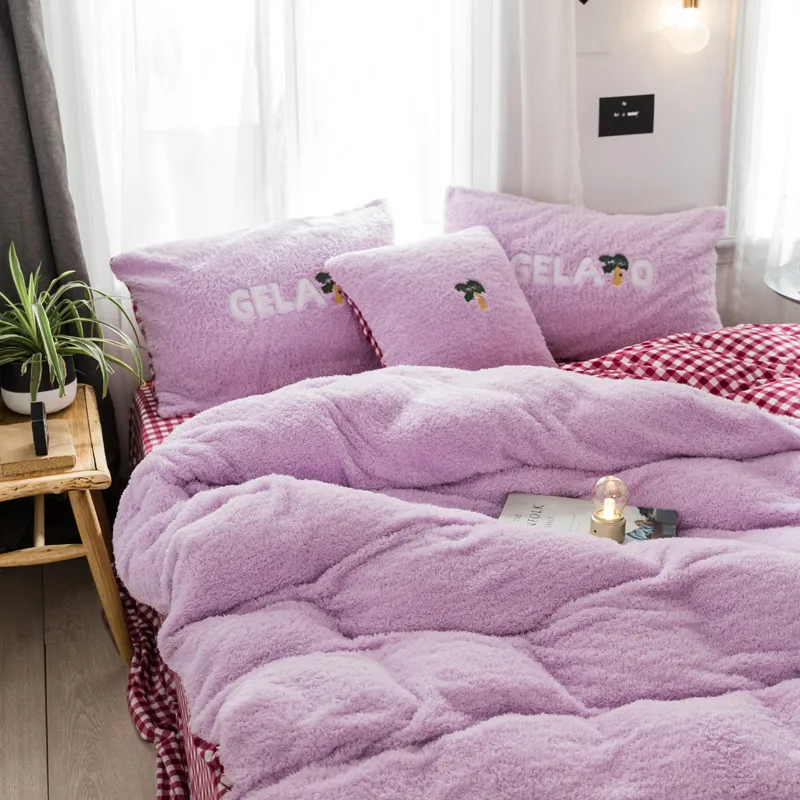 Waliicorners 4/6pcs Blue white pink soft cashmere Bedding Set king size girls Duvet Cover and Pillowcases Princess style Bed Linen 31 0V0A7892