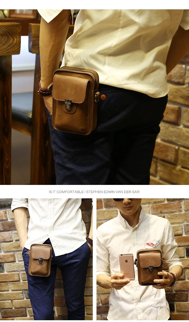 Men PU Leather Flap Business Office Mobile Phone Waist Pack Male Mini Shoulder Bag Leisure Sling Bag Small Pocket Wholesale