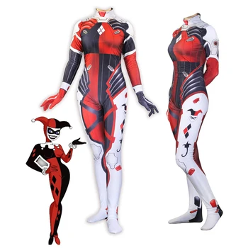 

Harleen Quinzel Clown Female Harry Quinn Version D.VA Song Hana Cosplay Tight Clothes Ladies Onesies