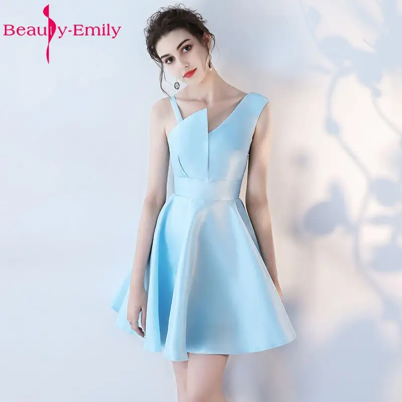 Beauty Emily Champagne A-Line Sexy Short Evening Party Prom Dresses 2022 Girl Dresses Sleeveless Formal Occasion Evening Gowns silver prom dresses