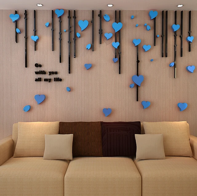 3D Любовь Сердце акриловый кристалл наклейки на стену акриловые наклейки для входа гостиной ТВ диван фон настенная живопись