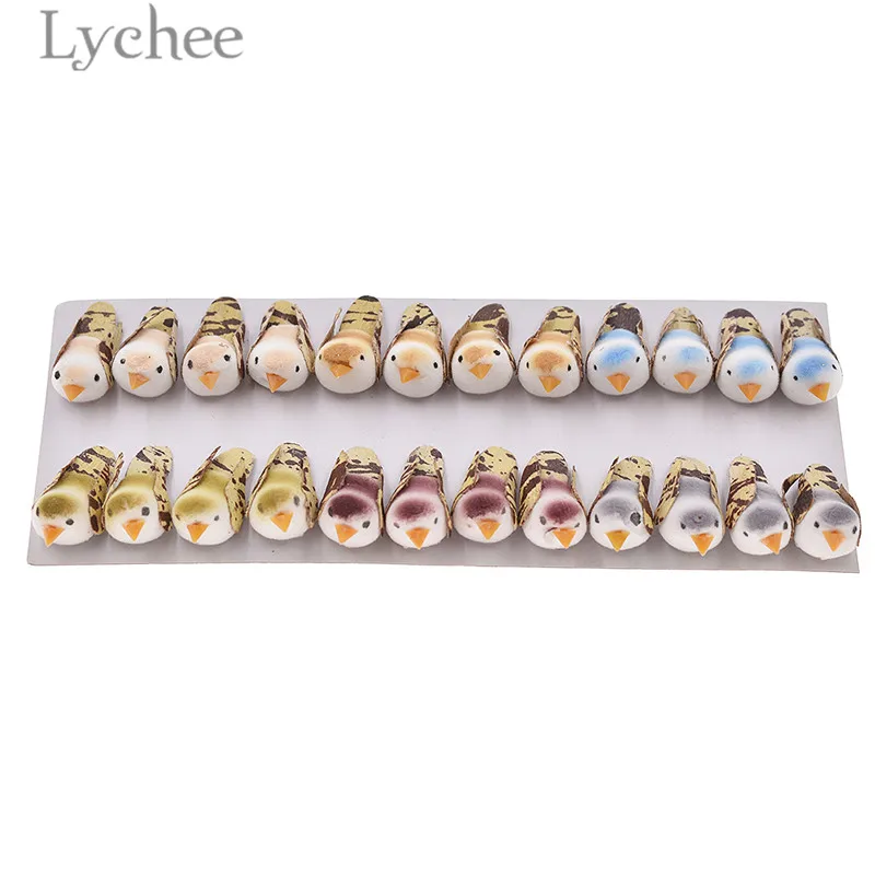 

Lychee 24pcs/set Mini Foam Artificial Birds Lovely Colorful Fake Birds Miniatures Party Home Decoration Random Sets