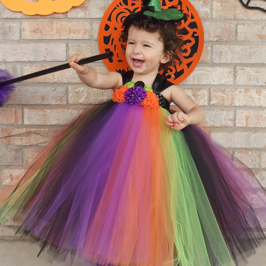Baby Girls Halloween Costume Flower Kids Tutu Dress Children Princess Tulle Dress Rainbow Princess Children Ball Gown (7)