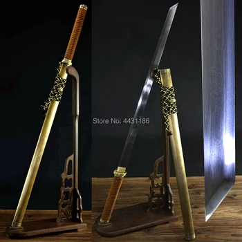 

Folded-Forging Full Tang Damascus Steel Sharp Japanese Samurai Straight Dao Sword Katana Nice Copper Saya Ninja Real Knife Saber