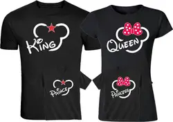 Новый Король Королева принц принцы Микки и Минни семейная одинаковая футболка с героями мультфильмов мужчины женщины дети размер XS-3XL пары