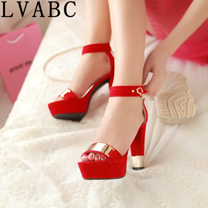 LVABC; коллекция года; Летние босоножки на платформе; женская обувь; босоножки на толстом каблуке; модные замшевые босоножки на высоком каблуке; большие размеры 33-45; G09