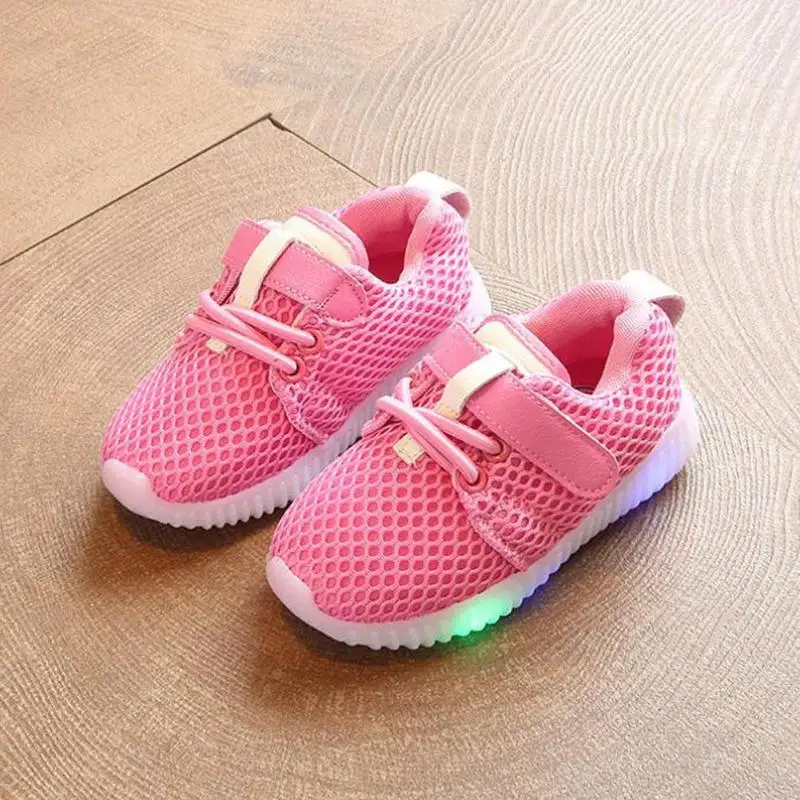 

Kids Children Mesh Breathable Shoes With Light New Popular in Europe Baby Boy Girls Autumn LED Sneakers