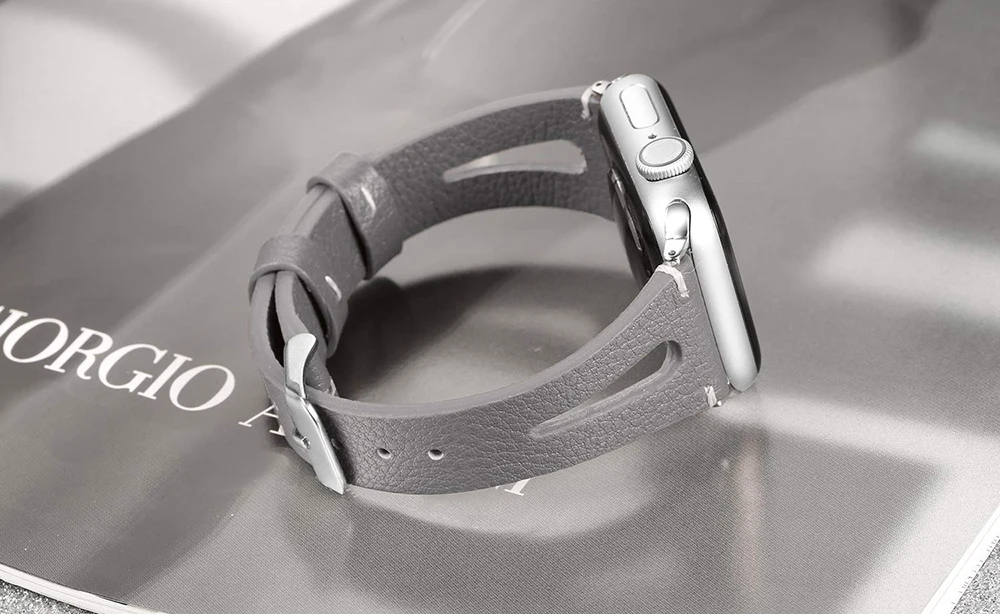 UEBN кожаный ремешок для apple watch series 4 3 2 1 ремешок для iWatch открытие печать Замена ремешка 38 40 42 44 мм