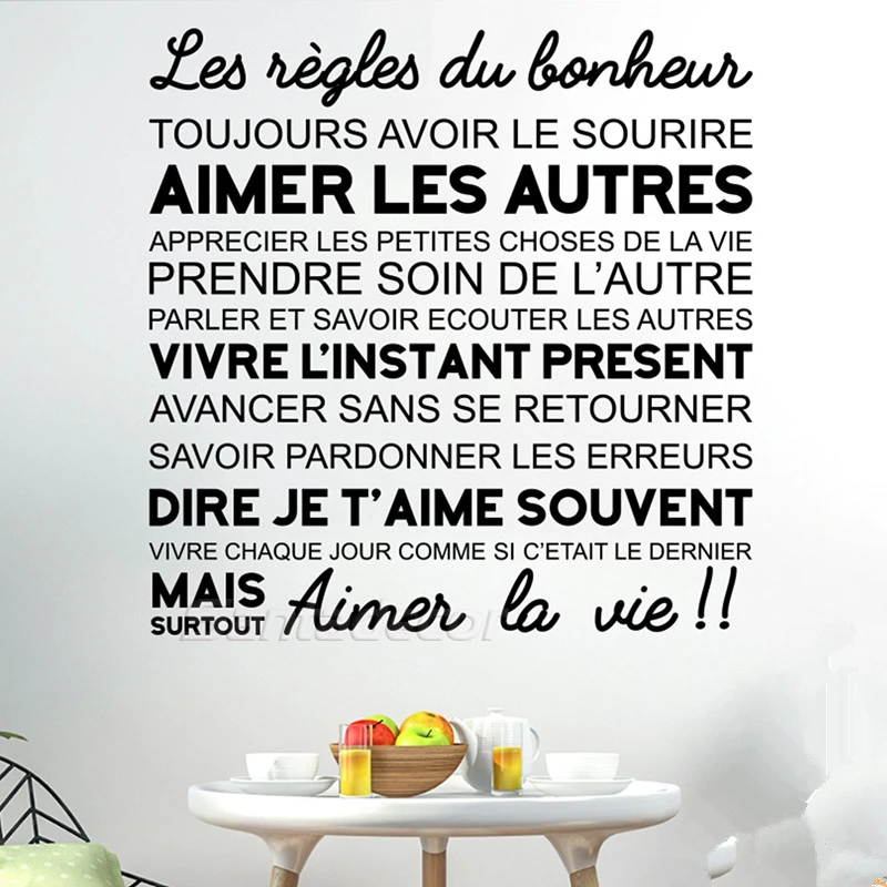 French Citations Wall Sticker Happiness Rules Vinyl Wall Decals Home Decor Living Room Wall Art Decor Aimer La Vie Decoration Wall Stickers Aliexpress