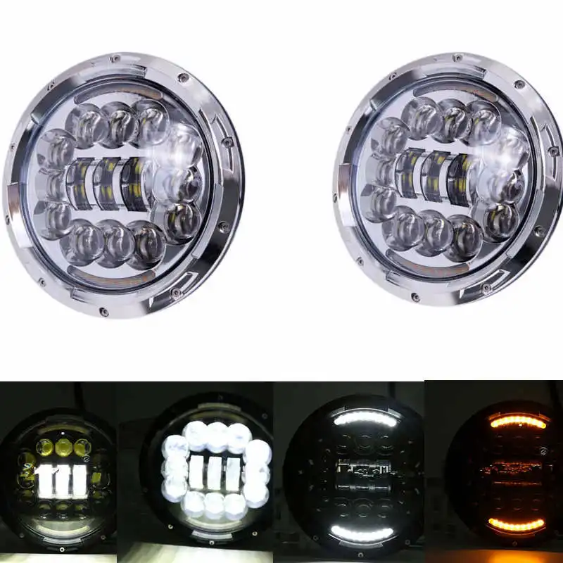 1PCS 7inch Black 50W Motorcycle Headlight with DRL and Turn Signal LED Headlamp for Harley Davidson