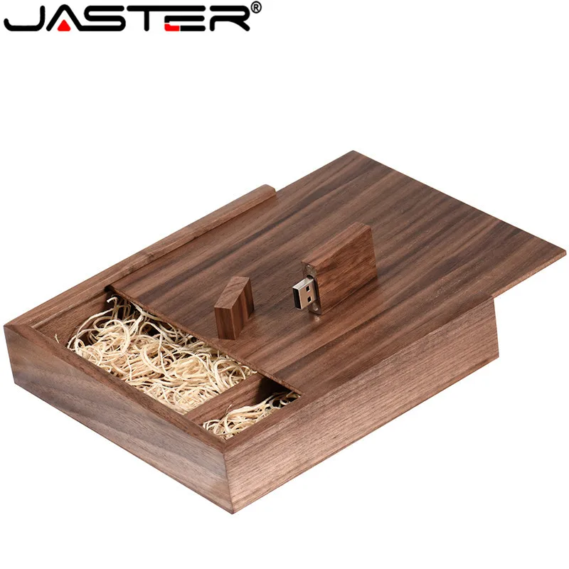 

JASTER 1PCS FREE LOGO 4GB 16GB 32GB 64GB walnut Photo Unique Album Wood usb+Box Memory stick Pendrive Photography Wedding Studio