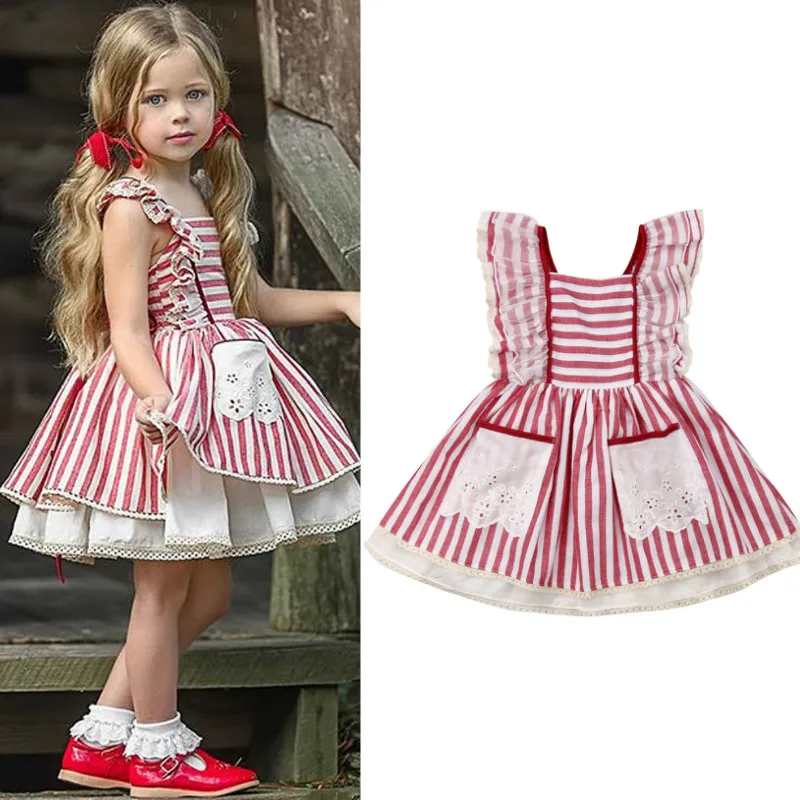 

2019 Children Clothes Toddler Baby Girl Uniform Dresses Summer Lace Ruffles Sleeve Pageant Tutu Dress Baby photography Clothing