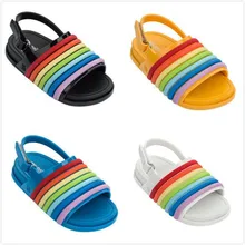Мини Мелисса новые сандалии для девочек прозрачная обувь для маленьких мальчиков и девочек сандалии радужные полосатые Нескользящие пляжные сандалии обувь