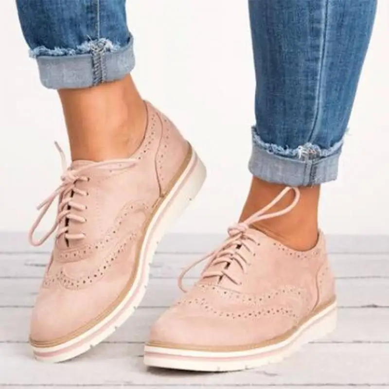 

Pure Color Lace Up England Style Suede Women Casual Flat Shoes Female Ladies Flat Shoes Daily Casual Thick Soled Shoe #11