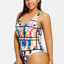 Плюс Размеры купальники Для женщин Цветочный Одна деталь купальник геометрическим принтом купальные костюмы с высокой Trikini Купальник-монокини