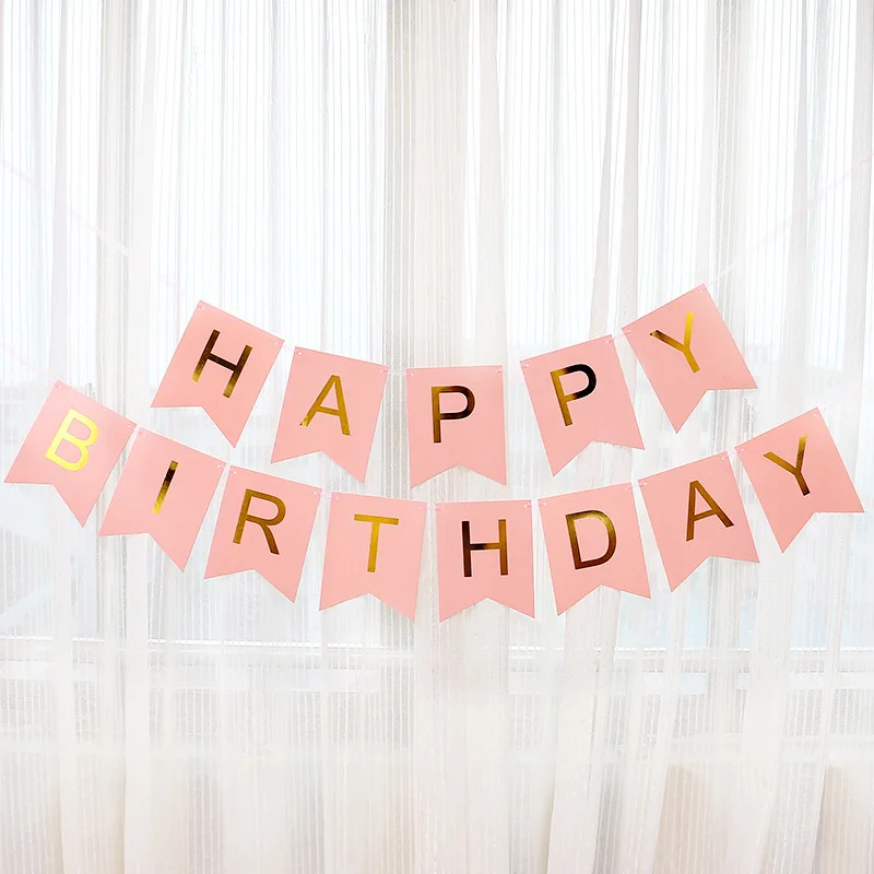 1 PCS с днем рождения баннер с буквенным принтом вечерние флаги Baby Shower День рождения украшения Photo Booth День рождения украшения для детей - Цвет: Pink