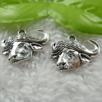 

128 pieces antique silver cattle head charms 26x20mm #439