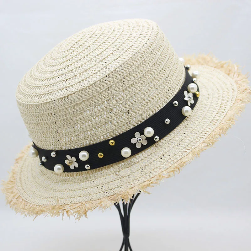 حار بيع + شقة الأعلى سترو قبعة الصيف الربيع المرأة رحلة قبعات الترفيه لؤلؤة شاطئ الشمس القبعات مرن واسعة حافة شاطئ كاب حار بيع + شقة الأعلى سترو قبعة الصيف الربيع المرأة رحلة قبعات الترفيه لؤلؤة شاطئ الشمس القبعات مرن واسعة حافة شاطئ كاب