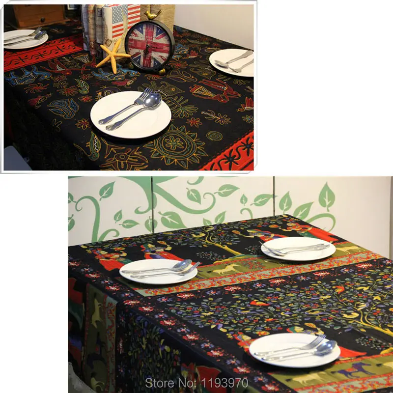

Indian Style Beautiful Lady Elephant Linen Cotton Table Cloth Restaurant Party Rectangular Table Cover Square Tablecloth 1031ZB