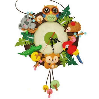 

Hot Sell Felt Wall Clock Felt Material DIY Package Free Cutting Forest Animal Theme Handmade Cloth Clock For Home Decoration New