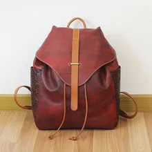 Brand Vintage 100% Genuine Cow Leather Womens Daily School Backpack IPAD Backpacks Rucksack for Travel Casual Mochila Masculina