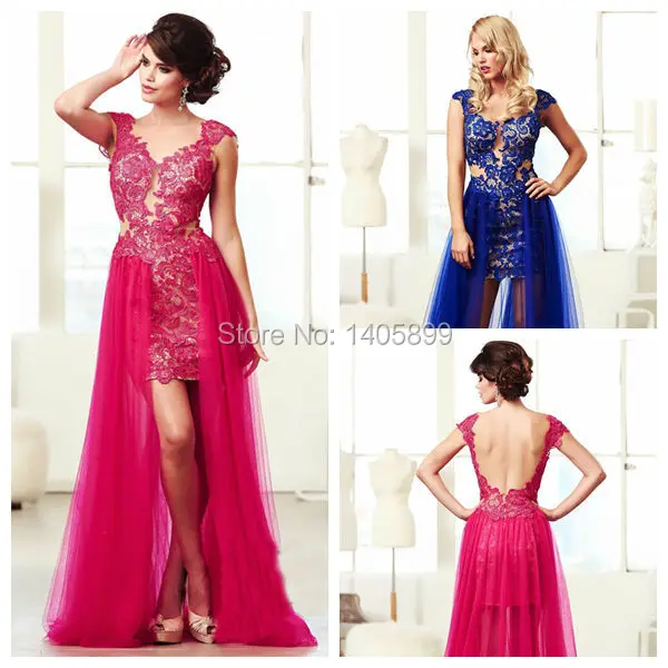 Boat Neck Cap Sleeve With Beaded Lace High Slit Floor Length Open Back A Line Prom Dresses 2014 Vestidos De Festa Vestido Longo | Свадьбы и