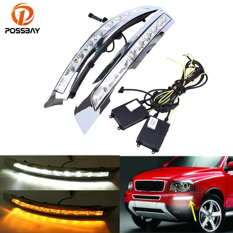 

POSSBAY Auto LED DRL Daytime Running Light Fog Light for Volvo XC90 2007 2008 2009 2010-2013 White Yellow Turn Signal Light