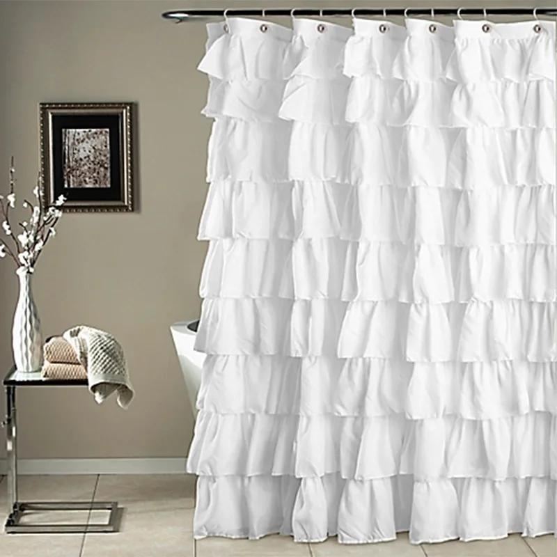

Ruffle Shower Curtain Polyester Fabric Cloth Curtains for Bathroom Bathing MYDING