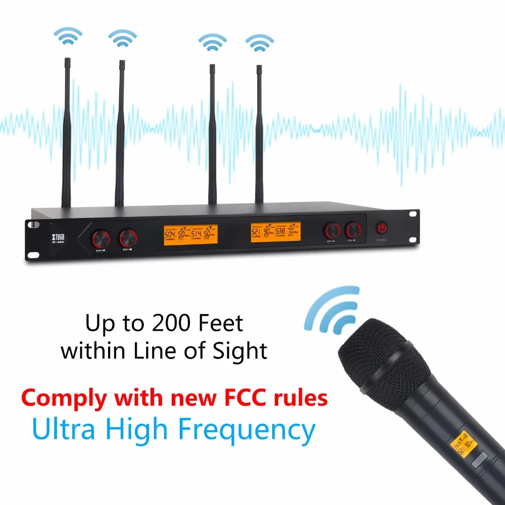 XTUGA A400 металлический материал 4-канальный UHF беспроводной микрофон система с 4 ручными для сцены церковного использования для семьи Вечерние