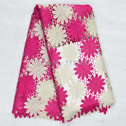 

FREE SHIPPING 2015 african guipure cord lace fabric with stones in fushia and white color