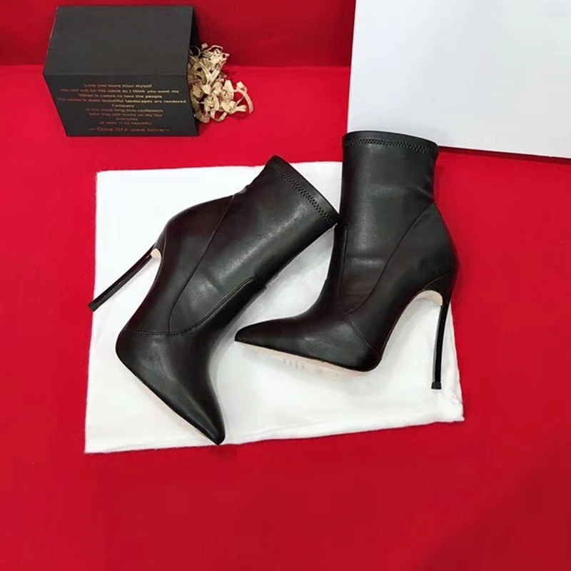 

Fashion Genuine Leather Ankle Boots For Women Mental Stiletto High Heels Martin Boots Autumn Winter Women Boots Black Shoes 40