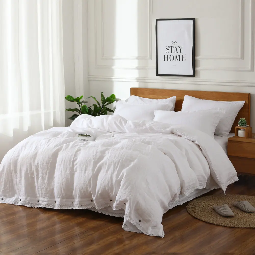 Buy White Lace Edge100 Pure Line Bedding Set Waterwash Linen Good Handfeel