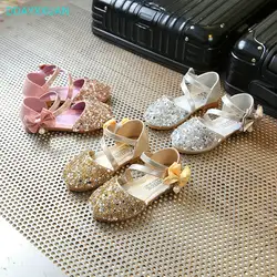 Сандалии принцессы для девочек, новинка 2018 года, модная обувь для девочек, летние блестящие сандалии для маленьких девочек с бантом