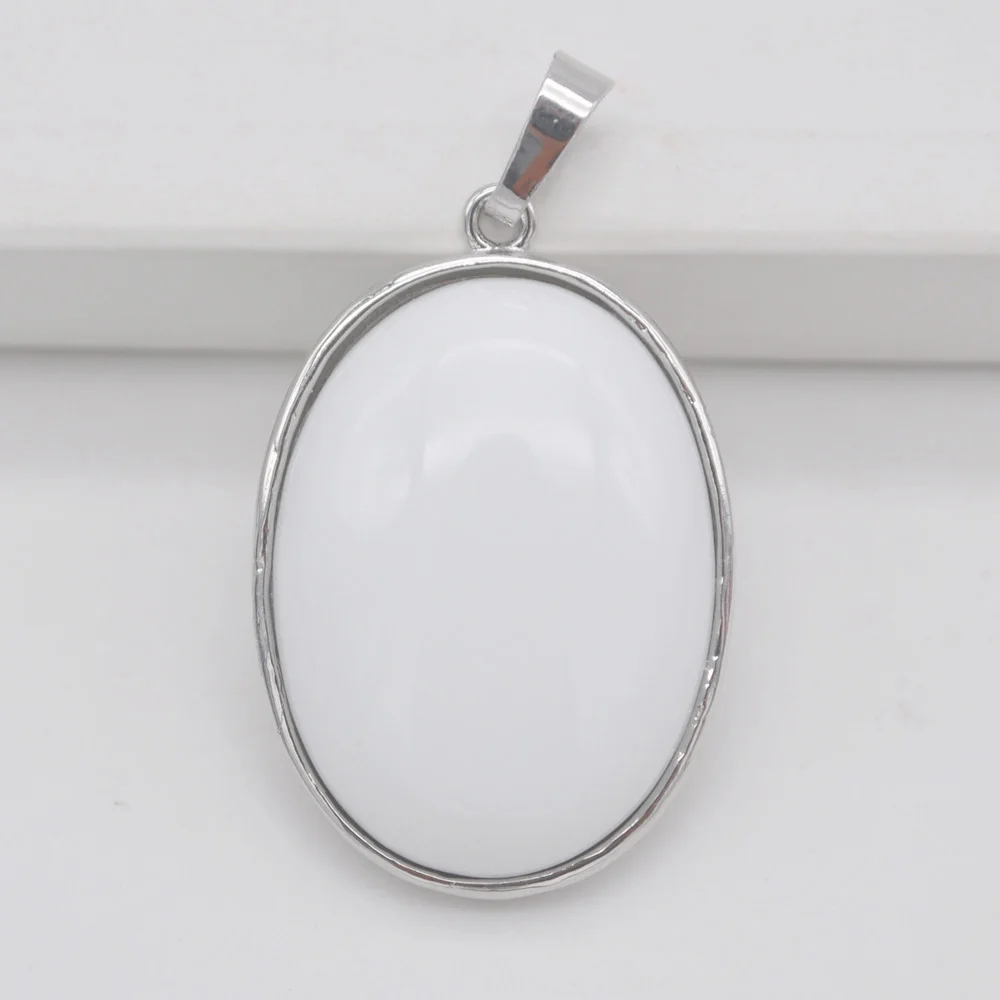 White Ceramic Whiteware Stone Bead Oval Pendant Jewelry For Woman Gift