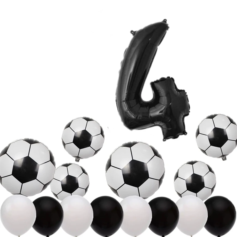 15 шт, 0-9 цифр/футбольные фольгированные шары, белый, черный латексный шар, набор мини-футбольных шаров для детского дня рождения