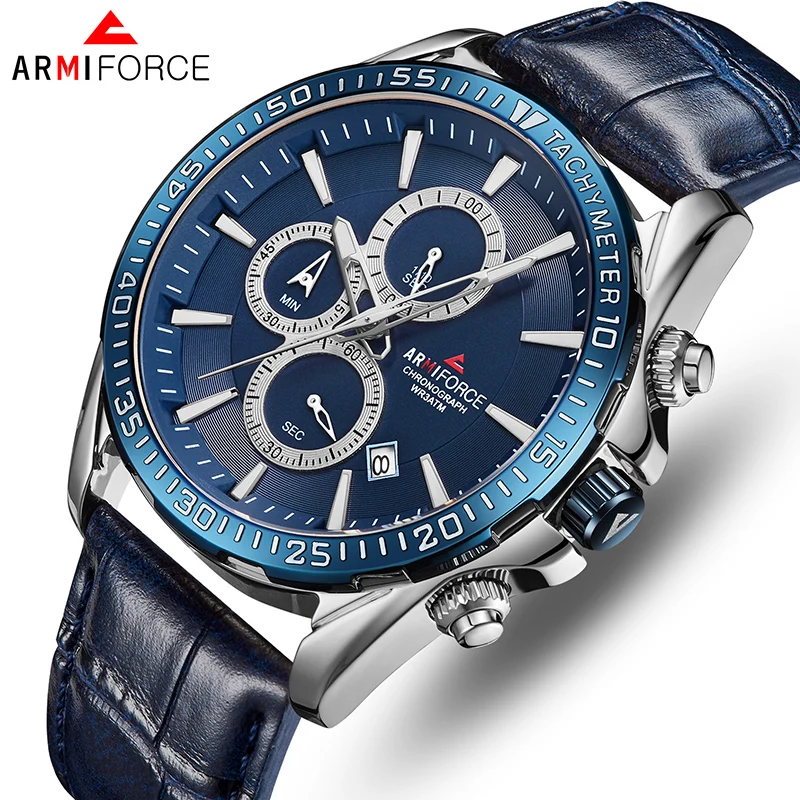 Мужские часы ARMIFORCE спортивные кварцевые водонепроницаемые с кожаным