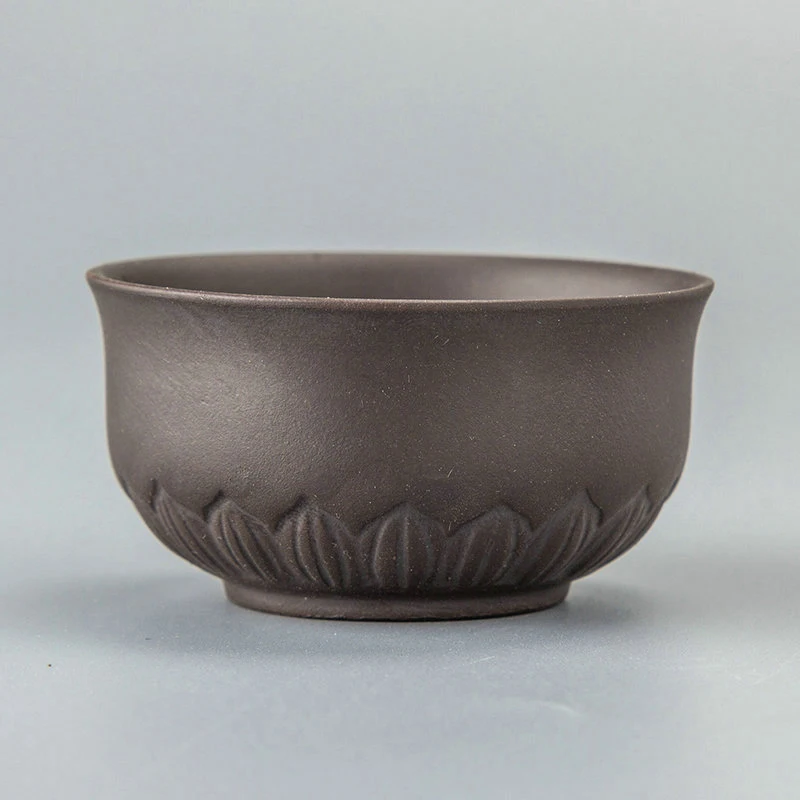 

6PCS Handmade Purple Clay Tea Cup,Lotus pattern cup YiXing Purple Teacup,Chinese Kung Fu Cups Chinese Porcelain Gift