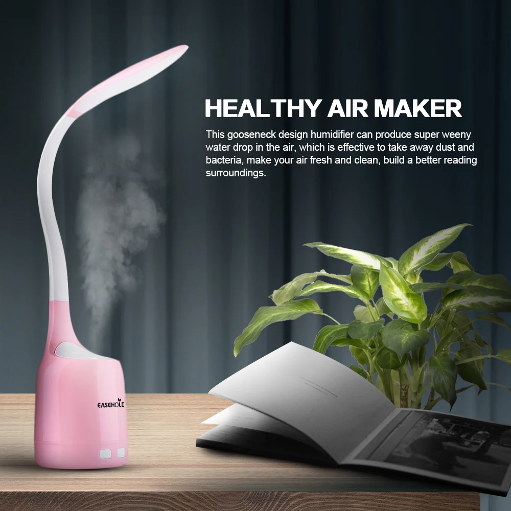 

Clearance 160ML LED Desk Lamp Mist Humidifier USB Charging Silent Home Air Purifier 3 Grade Dimmable Light Change Free Rotation