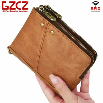 

GZCZ brand rfid slim wallet brown purse mens genuine leather small wallets money bag for credit cards key organizer hot sale