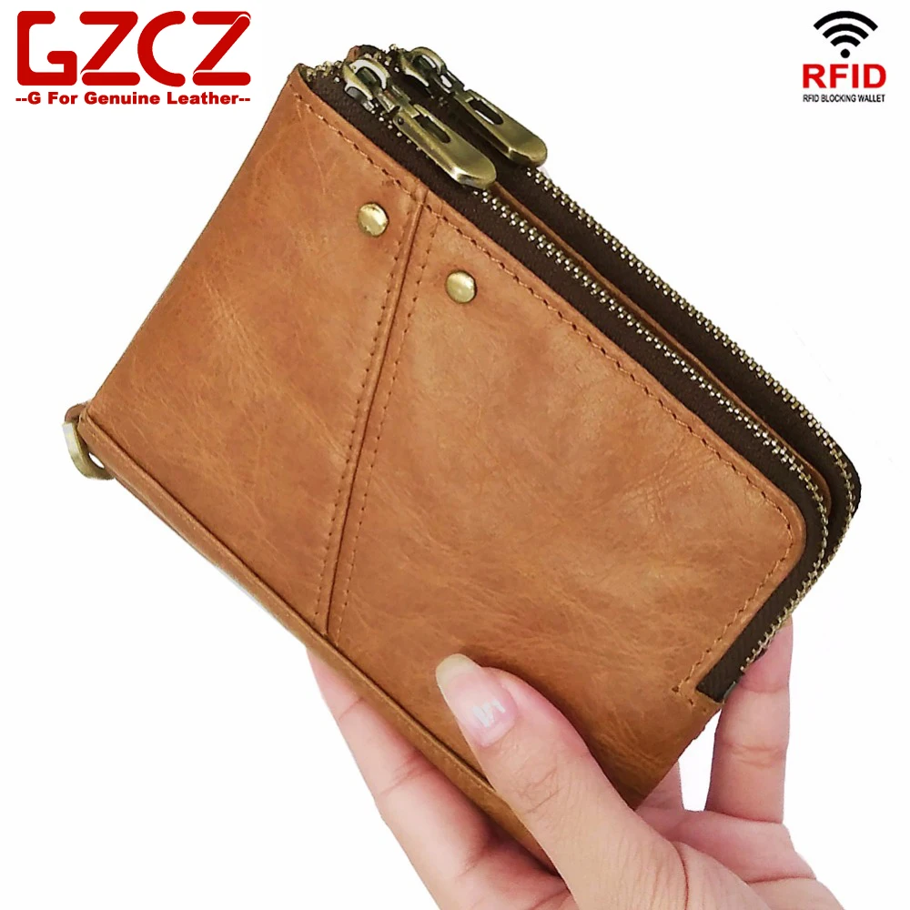 Брендовый тонкий кошелек GZCZ с технологией rfid коричневый мужские маленькие