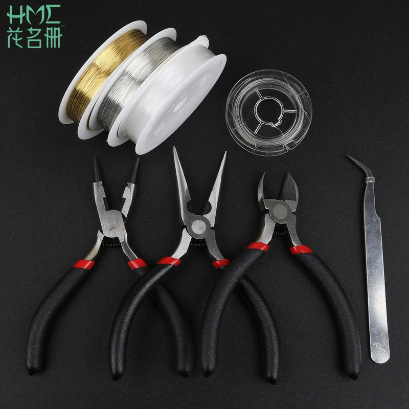 

New Arrival Jewelry Material Tool Set 3pcs Pliers+ Forceps+4 Roll Wire For DIY Jewelry Finding Accessories