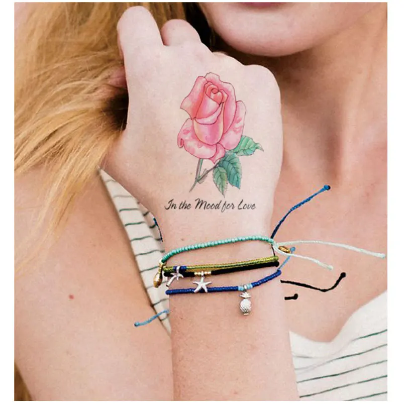 Us 149 Ft06 Hand Draw Style Rose Temporary Body Tattoo Pink And Blue Tattoos Can Be Used For Hand Thigh Or Back Body Docor In Temporary Tattoos